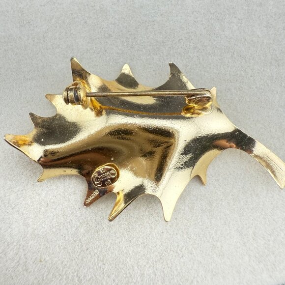 Gold Plated Leaf Brooch By Grosse Germany 1960 Vintage Jewelry Fall Nature Desig - Picture 4 of 5